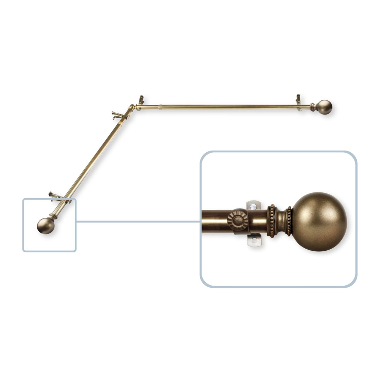 Hermosa Home Jordy 13 by 16" Corner Window Curtain Rod - Antique Brass